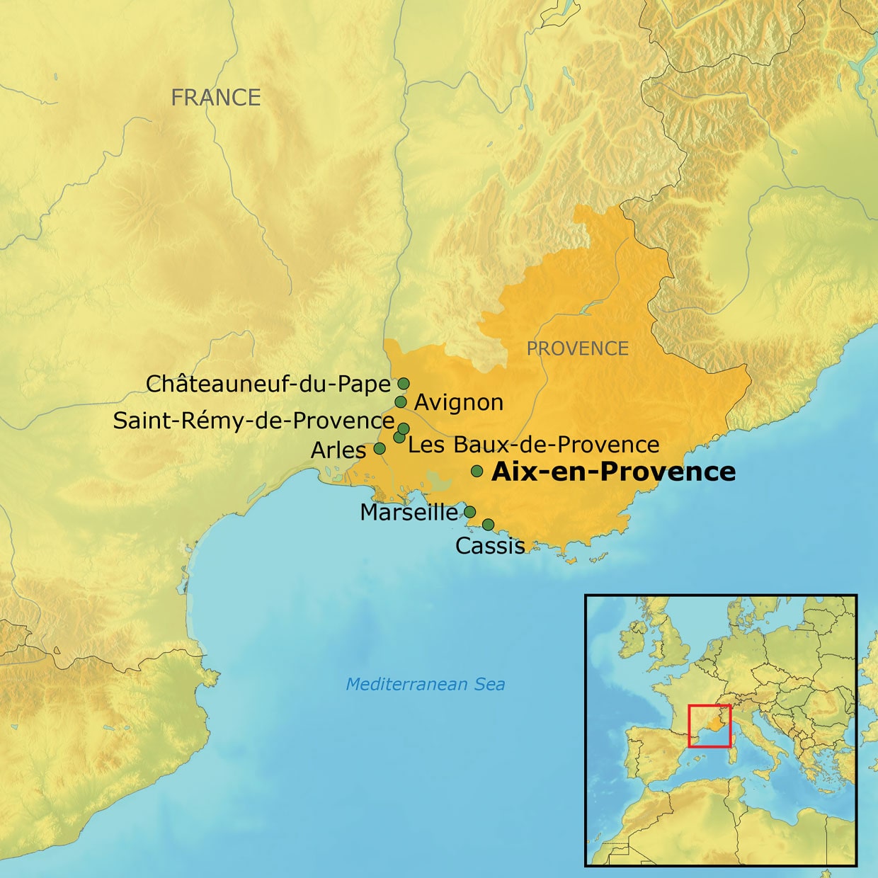 Map detailing the cities you will visit.