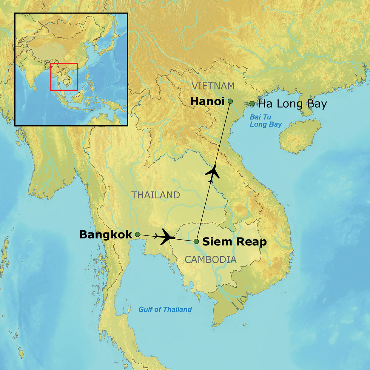 Map detailing the cities you will visit.